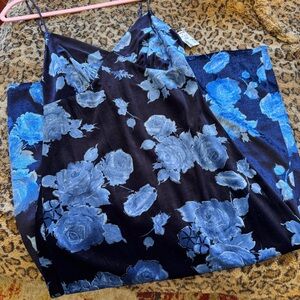 Y2K Expressions Blue Velvet Rose Dress NWT